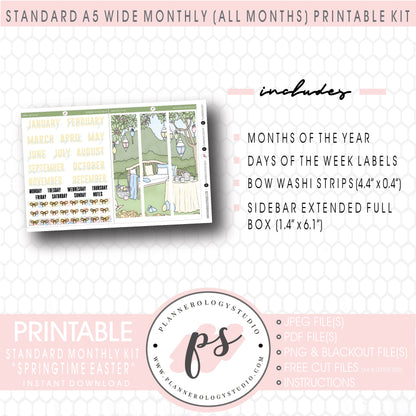Springtime Easter Monthly Kit Digital Printable Planner Stickers (Undated All Months for Standard A5 Wide Planners)