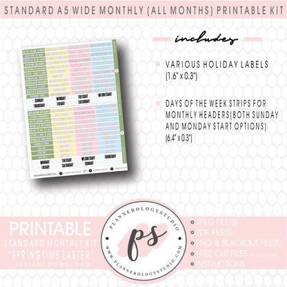 Springtime Easter Monthly Kit Digital Printable Planner Stickers (Undated All Months for Standard A5 Wide Planners)