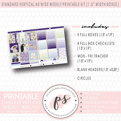 Regency (Bridgerton Inspired) Weekly Digital Printable Planner Stickers Kit (for use with Standard Vertical A5 Wide Planners)