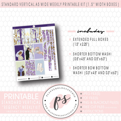 Regency (Bridgerton Inspired) Weekly Digital Printable Planner Stickers Kit (for use with Standard Vertical A5 Wide Planners)