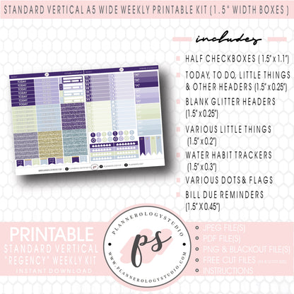 Regency (Bridgerton Inspired) Weekly Digital Printable Planner Stickers Kit (for use with Standard Vertical A5 Wide Planners)