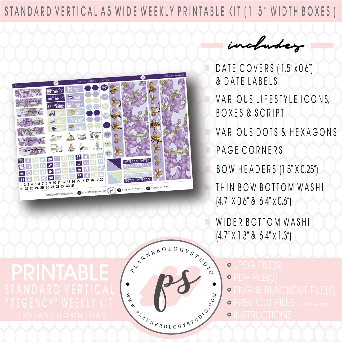 Regency (Bridgerton Inspired) Weekly Digital Printable Planner Stickers Kit (for use with Standard Vertical A5 Wide Planners)