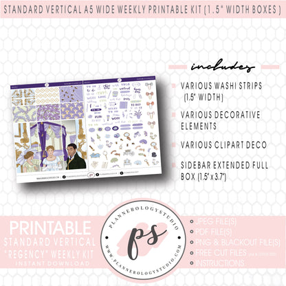 Regency (Bridgerton Inspired) Weekly Digital Printable Planner Stickers Kit (for use with Standard Vertical A5 Wide Planners)