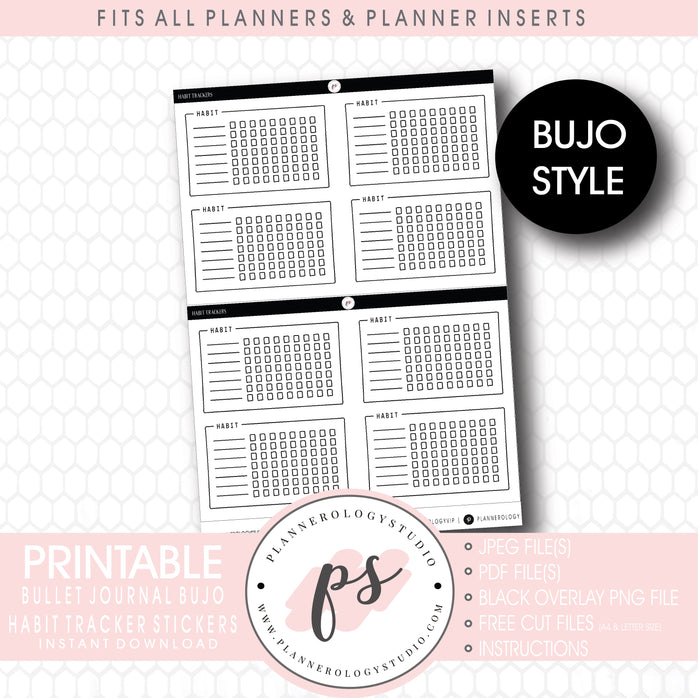 Habit Tracker Bujo Bullet Journal Digital Printable Planner Stickers