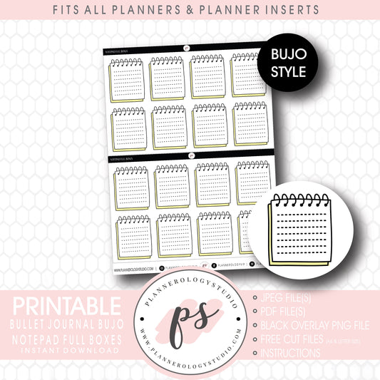 Notepad Memo Full Boxes Bujo Bullet Journal Digital Printable Planner Stickers