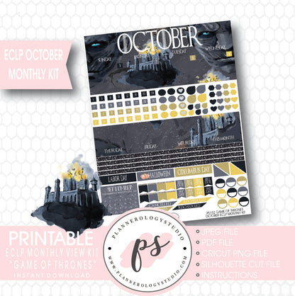 Game of Thrones (GOT) October 2017 Monthly View Kit Printable Planner Stickers (for use with Classic Happy Planner) - Plannerologystudio