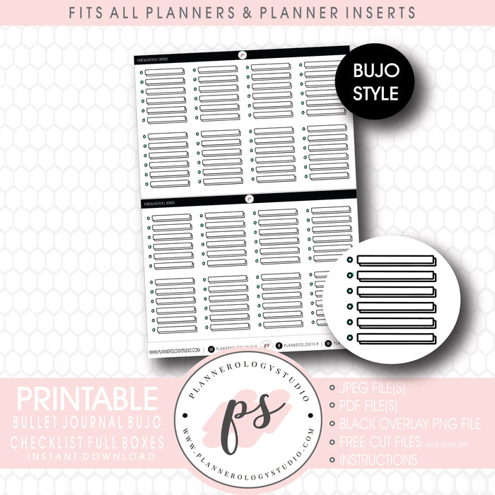 Checklist Full Boxes Bujo Bullet Journal Digital Printable Planner Stickers