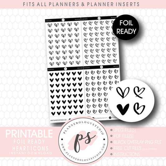 Decorative Heart Icon Digital Printable Planner Stickers (Foil Ready)