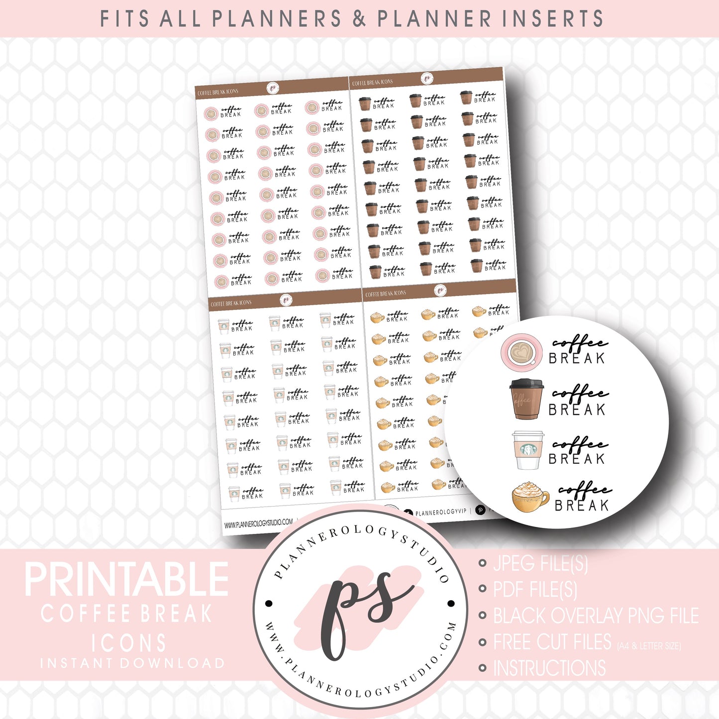 Coffee Break Bujo Script & Icon Digital Printable Planner Stickers