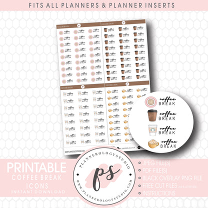 Coffee Break Bujo Script & Icon Digital Printable Planner Stickers