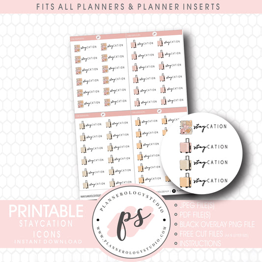 Staycation Bujo Script & Icon Digital Printable Planner Stickers