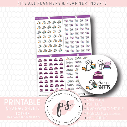 Change Bedsheets Bujo Script & Icon Digital Printable Planner Stickers