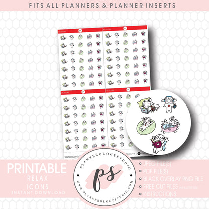 Relax Bujo Emoticon Icon Digital Printable Planner Stickers