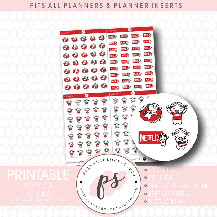 Netflix Bujo Emoticon Icon Digital Printable Planner Stickers