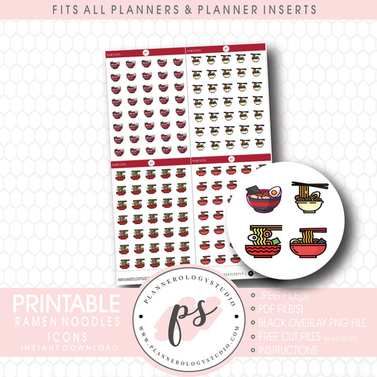 Ramen Noodles Bujo Icon Digital Printable Planner Stickers