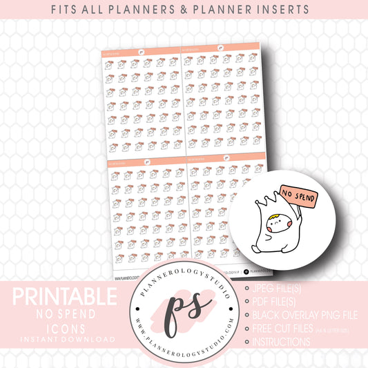 No Spend Bujo Emoticon Icon Digital Printable Planner Stickers