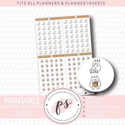 Grocery Shopping Bujo Emoticon Icon Digital Printable Planner Stickers