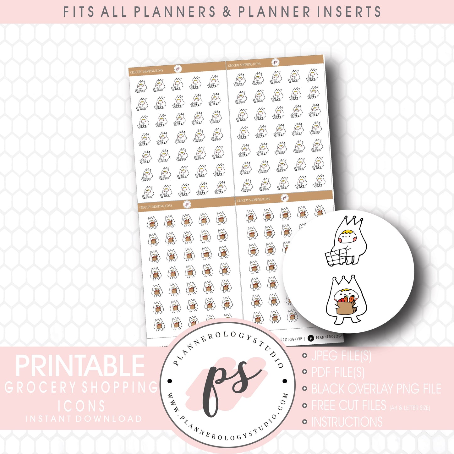 Grocery Shopping Bujo Emoticon Icon Digital Printable Planner Stickers