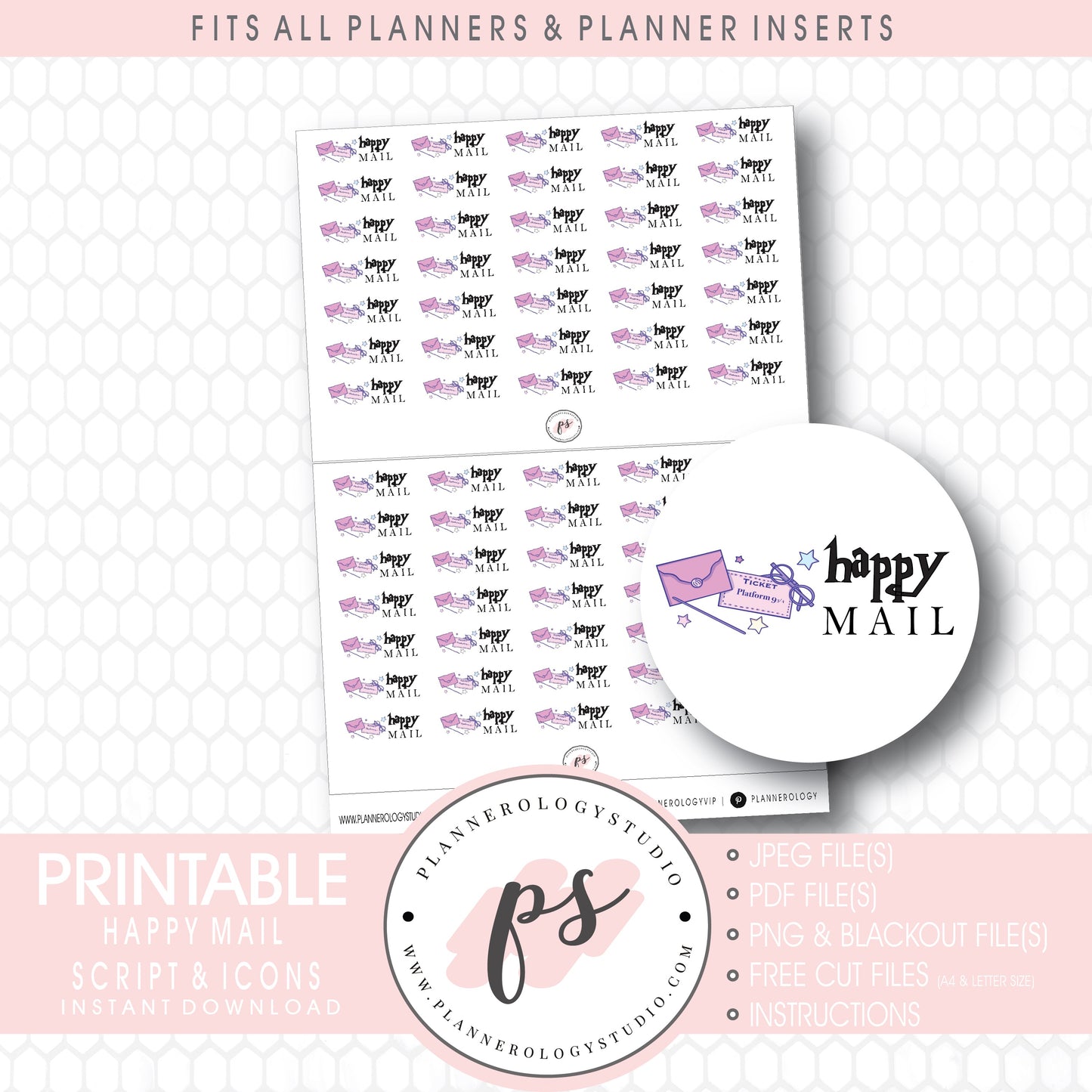 Happy Mail (Harry Potter Inspired) Bujo Script & Icon Digital Printable Planner Stickers