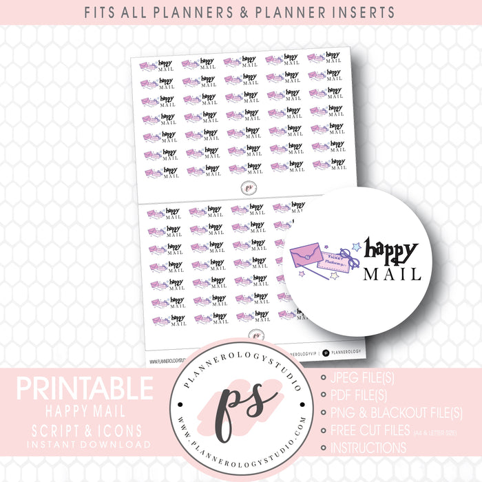 Happy Mail (Harry Potter Inspired) Bujo Script & Icon Digital Printable Planner Stickers