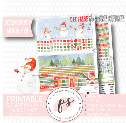 Winter Snow December 2019 Monthly View Kit Digital Printable Planner Stickers (for use with Erin Condren) - Plannerologystudio