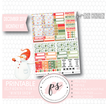 Winter Snow December 2019 Monthly View Kit Digital Printable Planner Stickers (for use with Erin Condren) - Plannerologystudio