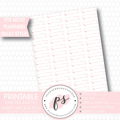 Rose Gold Foil Texture Blank Header Flags Bullet Journal Bujo Printable Planner Stickers - Plannerologystudio