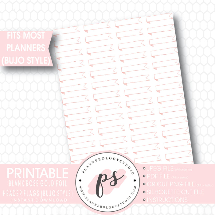 Rose Gold Foil Texture Blank Header Flags Bullet Journal Bujo Printable Planner Stickers - Plannerologystudio