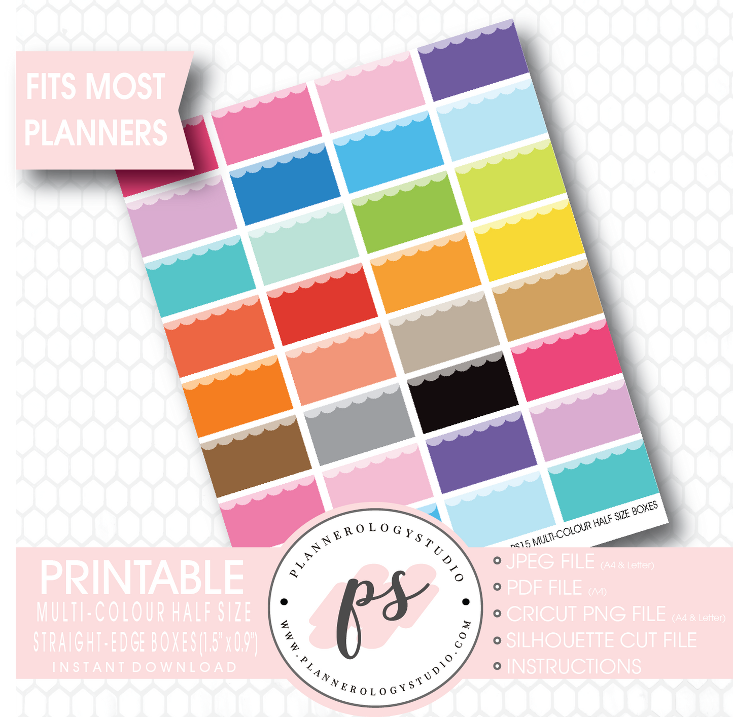 Multi-Colour Half Size Straight Edge Boxes Printable Planner Stickers - Plannerologystudio