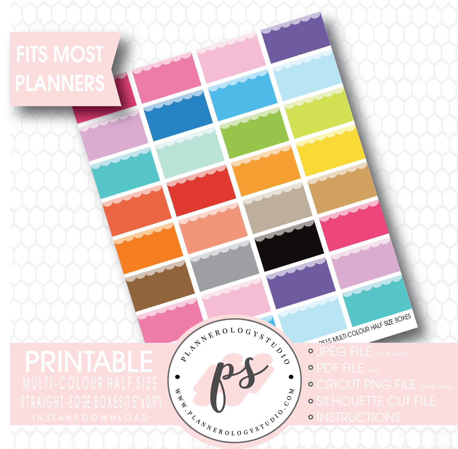 Multi-Colour Half Size Straight Edge Boxes Printable Planner Stickers - Plannerologystudio