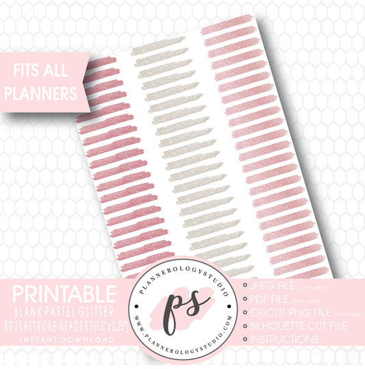 Pastel Glitter Brushstroke Blank Header Printable Planner Stickers - Plannerologystudio