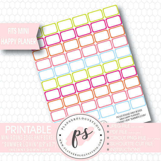 "Summer Lovin" Mini Round Edge Half Boxes Printable Planner Stickers (for Mini Happy Planner Monthly View) - Plannerologystudio