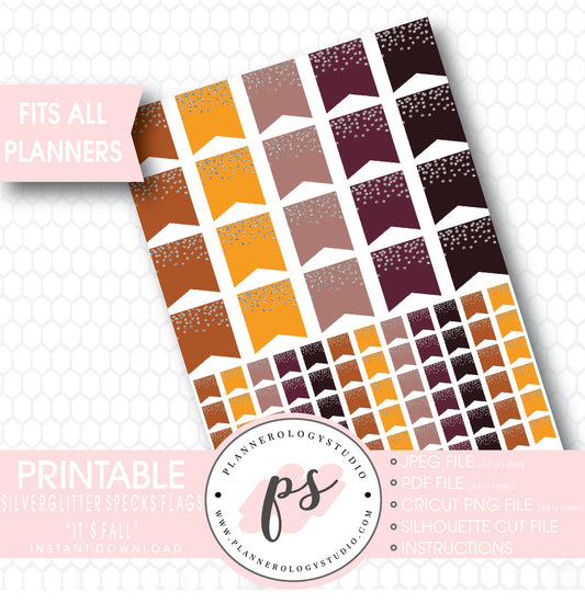 "It's Fall" Silver Glitter Specks Flags Printable Planner Stickers - Plannerologystudio