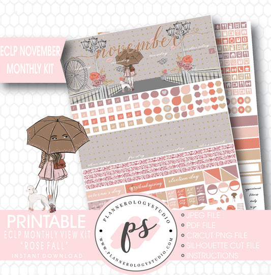 Rose Fall November 2017 Monthly View Kit Printable Planner Stickers (for use with ECLP) - Plannerologystudio