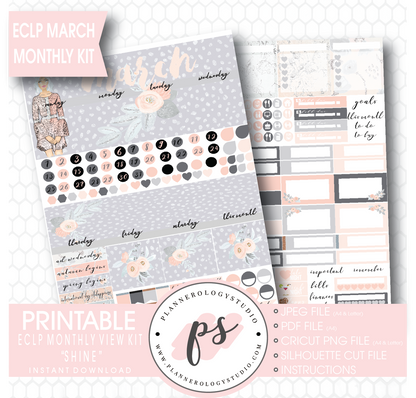 Shine March 2017 Monthly View Kit Printable Planner Stickers (for use with ECLP) - Plannerologystudio