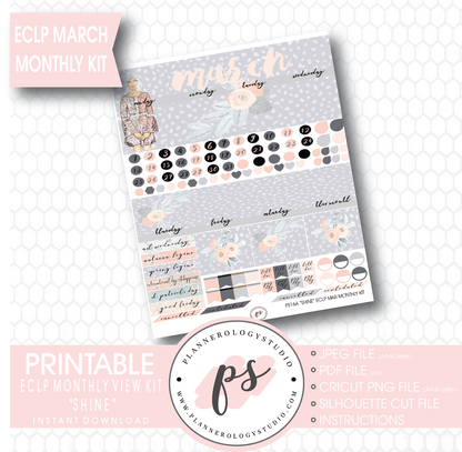Shine March 2017 Monthly View Kit Printable Planner Stickers (for use with ECLP) - Plannerologystudio