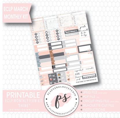 Shine March 2017 Monthly View Kit Printable Planner Stickers (for use with ECLP) - Plannerologystudio