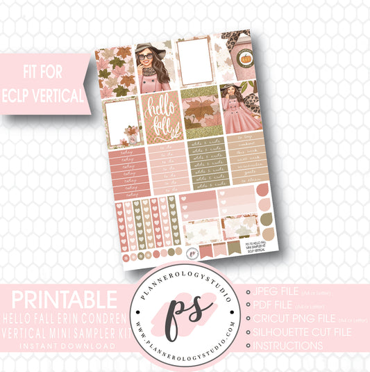 Hello Fall Mini Sampler Kit Printable Planner Stickers (for use with ECLP Vertical) - Plannerologystudio