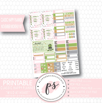 Wild at Heart Cactus November 2017 Monthly View Kit Printable Planner Stickers (for use with Classic Happy Planner) - Plannerologystudio