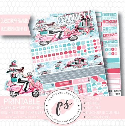 Jolly Christmas December 2017 Monthly View Kit Printable Planner Stickers (for use with Classic Happy Planner) - Plannerologystudio