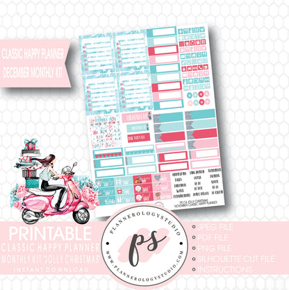 Jolly Christmas December 2017 Monthly View Kit Printable Planner Stickers (for use with Classic Happy Planner) - Plannerologystudio