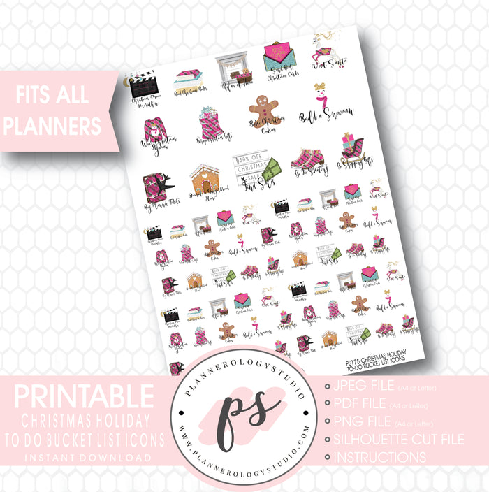 Christmas Holiday To Do & Bucket List Icons Printable Planner Stickers - Plannerologystudio