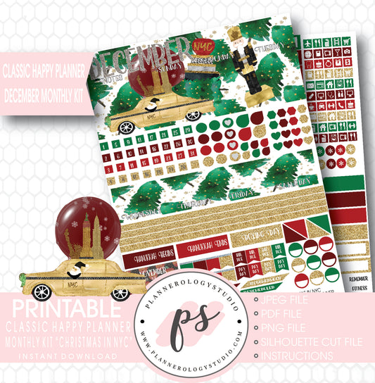 Christmas in NYC December 2017 Monthly View Kit Printable Planner Stickers (for use with Classic Happy Planner) - Plannerologystudio