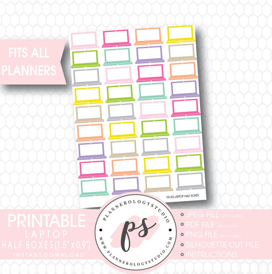 Multi Color Laptop Half Boxes Printable Planner Stickers - Plannerologystudio