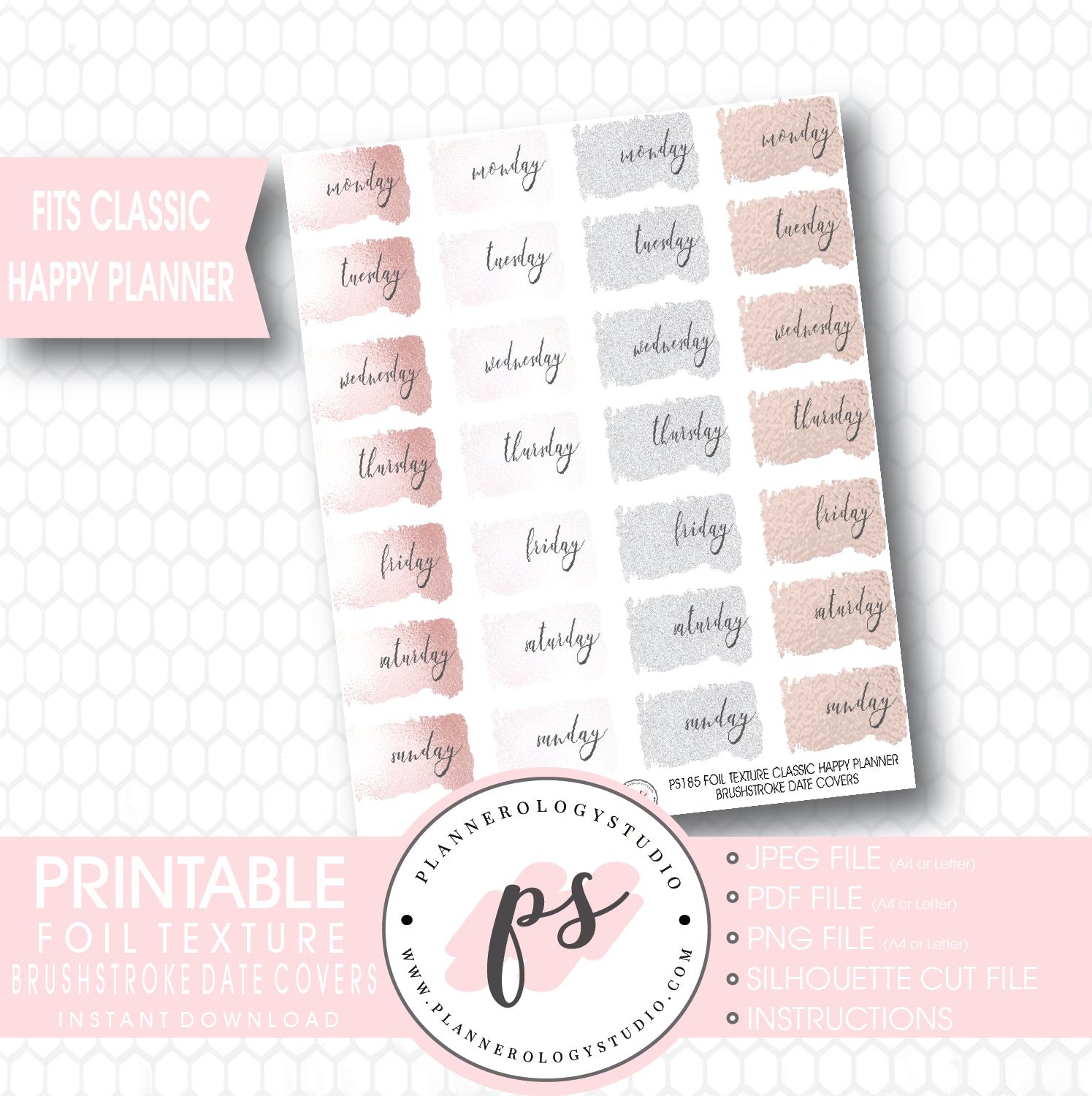 Foil Texture Brushstrokes Date Cover Printable Planner Stickers (for Classic Happy Planner) - Plannerologystudio