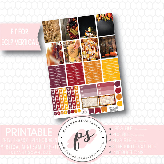 Give Thanks Thanksgiving Mini Sampler Kit Printable Planner Stickers (for use with ECLP Vertical) - Plannerologystudio