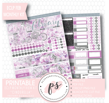 "Cinderella" February 2017 Monthly View Kit Printable Planner Stickers (for use with ECLP) - Plannerologystudio