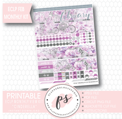 "Cinderella" February 2017 Monthly View Kit Printable Planner Stickers (for use with ECLP) - Plannerologystudio