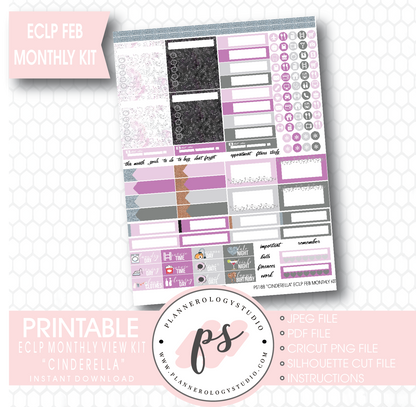 "Cinderella" February 2017 Monthly View Kit Printable Planner Stickers (for use with ECLP) - Plannerologystudio