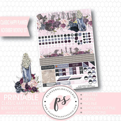 Game of Thrones (GOT) November 2017 Monthly View Kit Printable Planner Stickers (for use with Classic Happy Planner) - Plannerologystudio